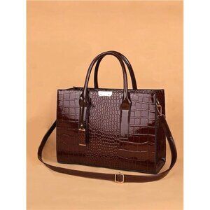 Crocodile Pattern Large Handbag Square Bag Ladies Tote Bag